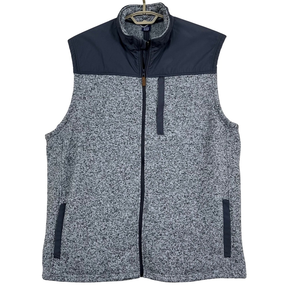 George Mens Sweater Fleece Vest 3XL Gray Marled Full Zip Pocket Outdoor Gorpcore